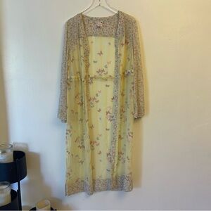 No Boundaries Twin Print Kimono S/M Yellow Chamomile Butterfly Floral Print